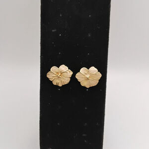 Vintage Gold-Tone and Pearlescent Enamel Magnolia Earrings